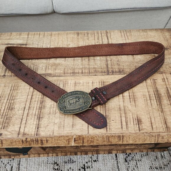 Vintage Abercrombie & Fitch Moose Brass Belt Buckle Brown Leather 34 - Picture 5 of 8